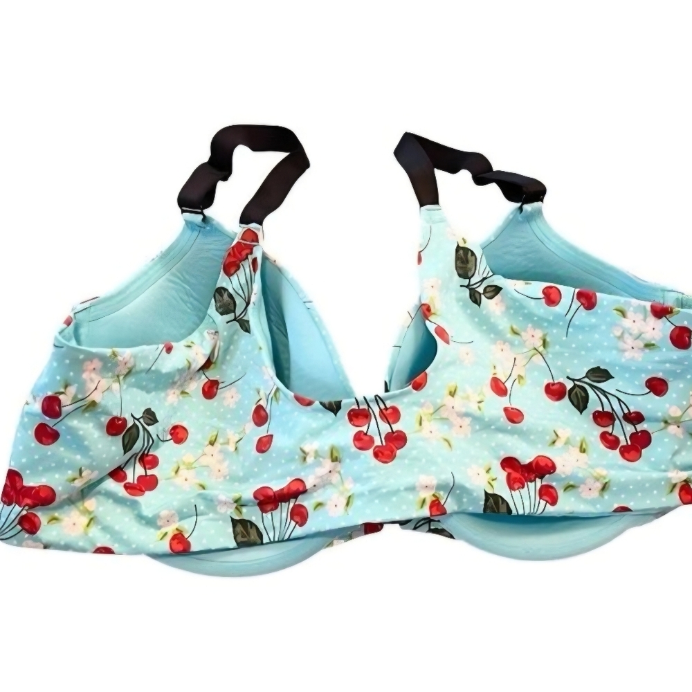 Torrid Perfect T Front Close Lightly Lined Underwire Bra Cherries 44DD Blue - Picture 2 of 3